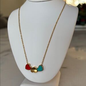 NECKLACE Triple Heart 💙 💛 ❤️ Tag pendants on delicate Chain 16-18” #55